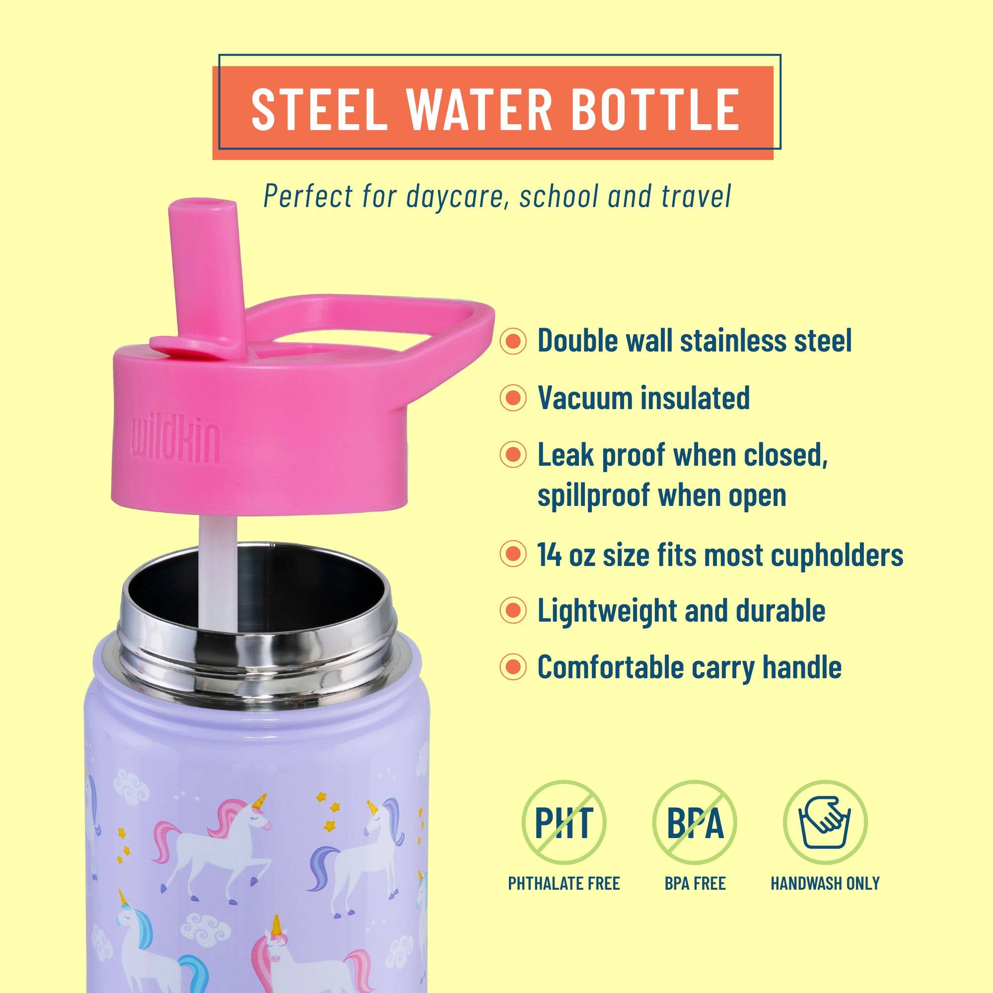 Wildkin Unicorn 14oz Stainless Steel Water Bottle