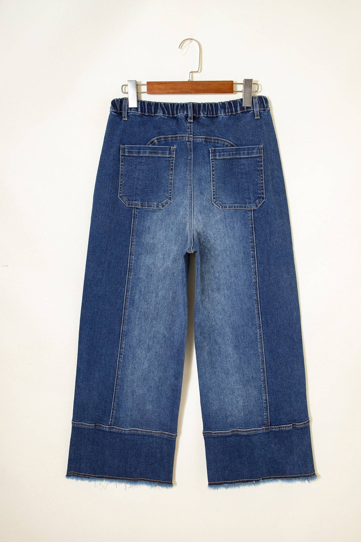 Denim Drawstring Raw Hem Wide Leg Pants