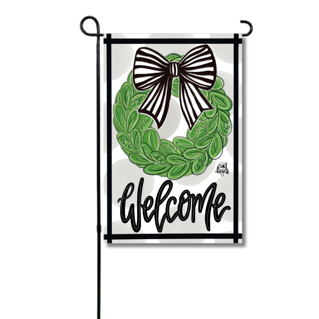 Black and White Bow Wreath Flag