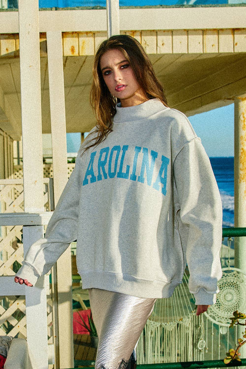 Bucket List 'CAROLINA' Print Reversible Mock-Neck Sweatshirt