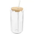 Glass with bamboo lid and glass straw hi. hey. hello.