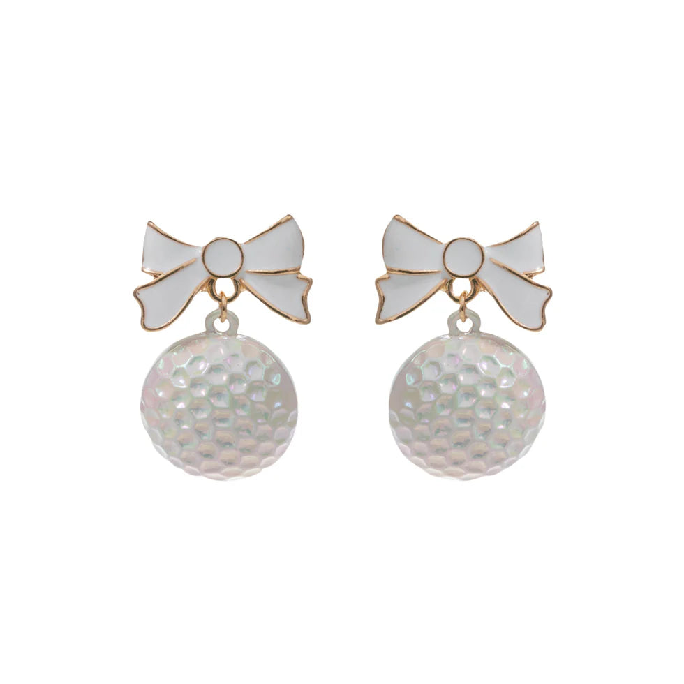 Jane Marie Golf Ball Drop Earrings with White Bows