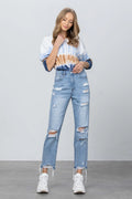Insane Gene Medium Wash Distressed High Waisted Girlfriend Jeans