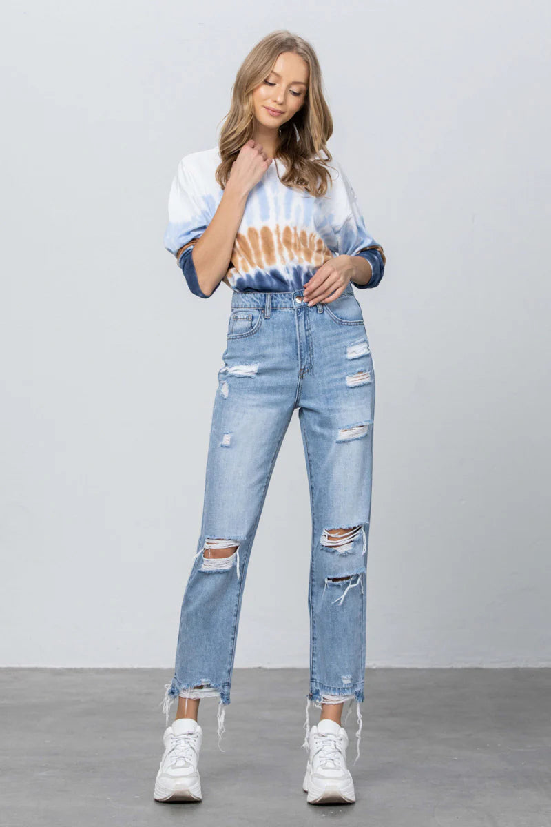 Insane Gene Medium Wash Distressed High Waisted Girlfriend Jeans