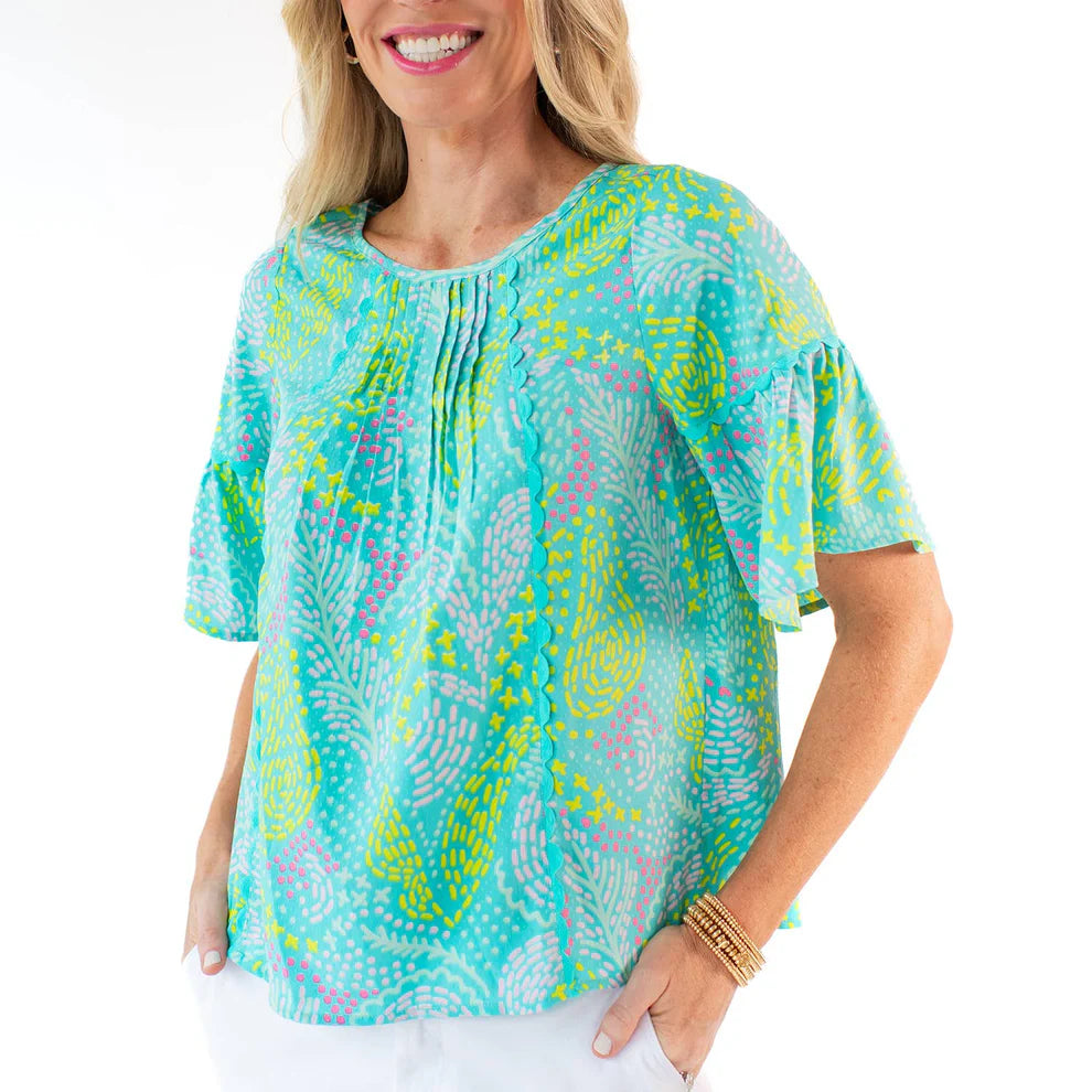 Mary Square Jane Top Mango Mosaic Blue