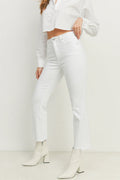 JBD Crop Flare Jeans Raw Hem White