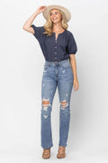 Judy Blue Jeans Destroyed Crop High Waist Wide Leg