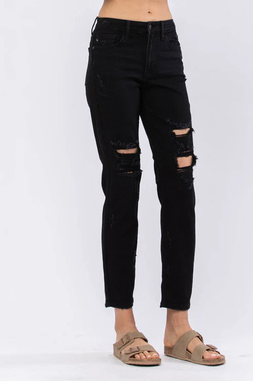 Judy Blue Jeans Midrise Destroyed Boyfriend Black