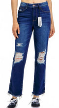 Judy Blue Jeans Rigid Front Stretch Back Destroyed Dark Wash