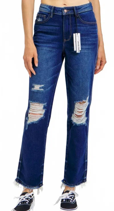Judy Blue Jeans Rigid Front Stretch Back Destroyed Dark Wash