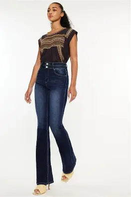 Kancan Dark Wash High Waisted Bootcut Double Button Fly Jeans