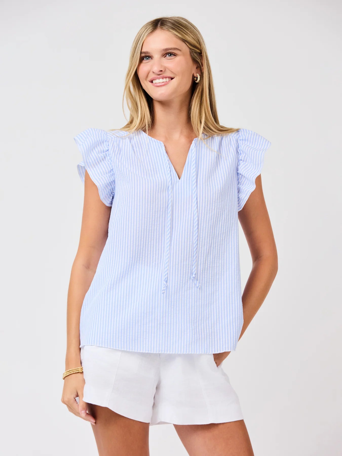 Mary Square Lydia Top Blue/White Seersucker