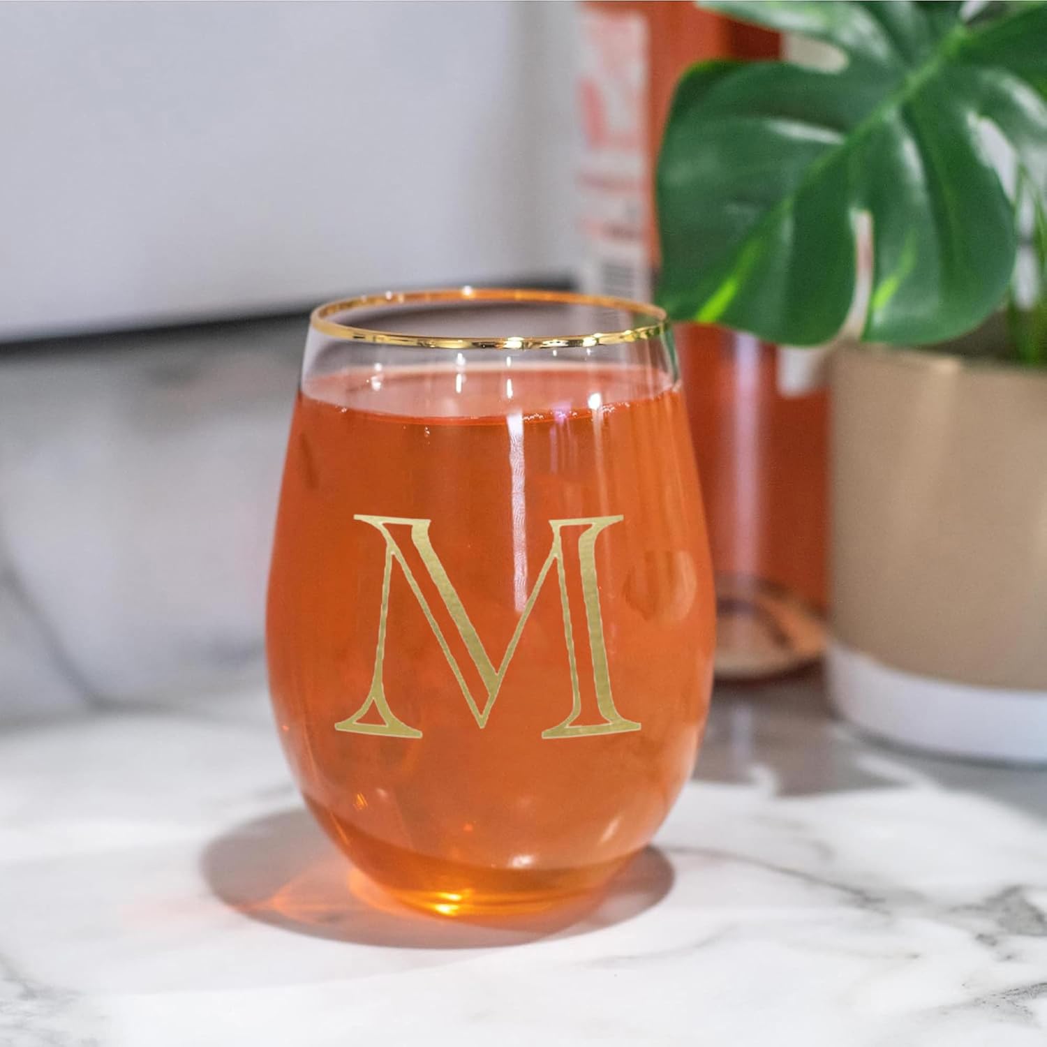 Mary Square Initials Stemless Wine Glass