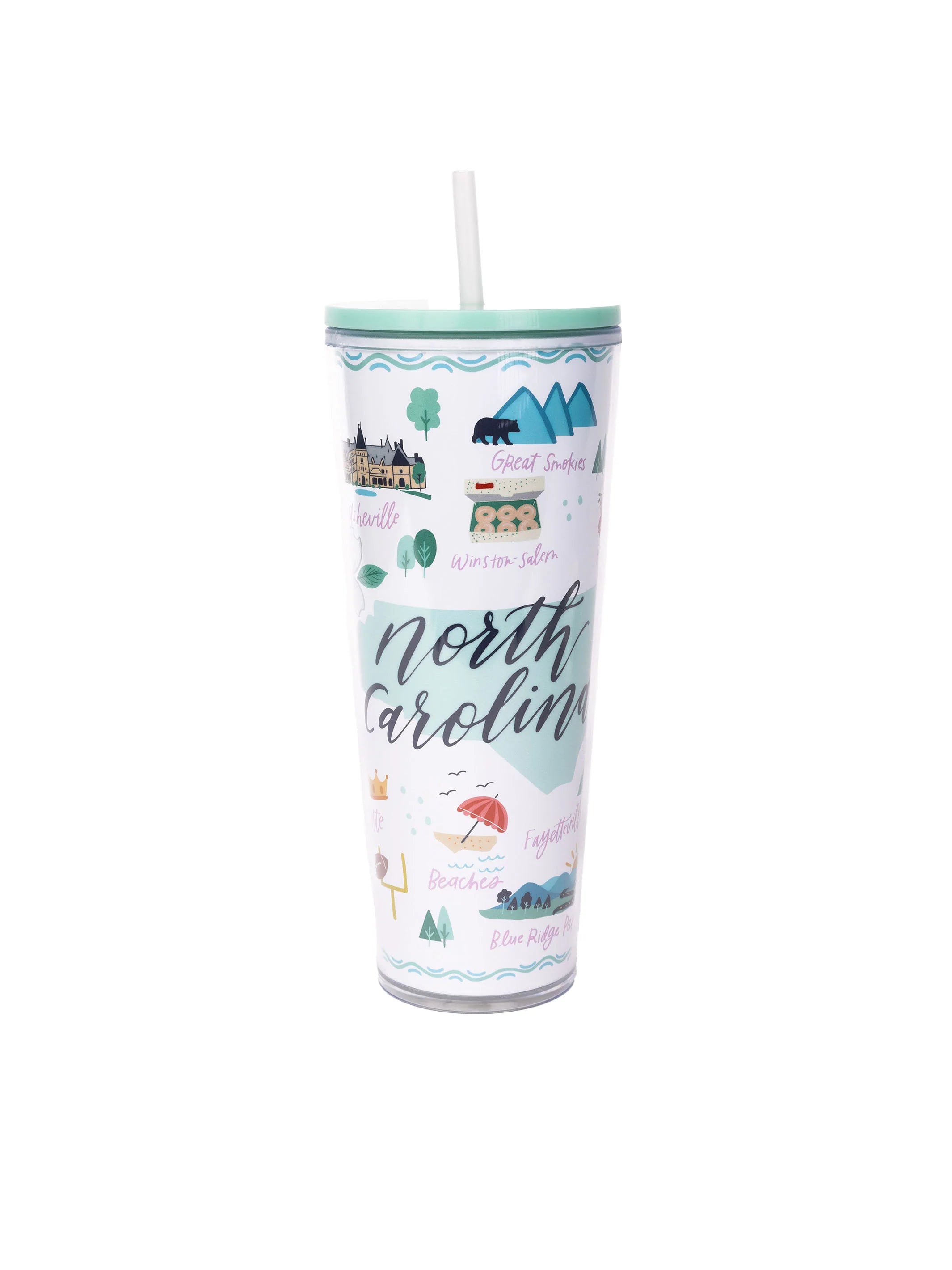 Mary Square North Carolina Plastic Tumbler with Straw