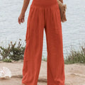 DoublJu Banded Waist Wide Leg Linen Pants Pumpkin