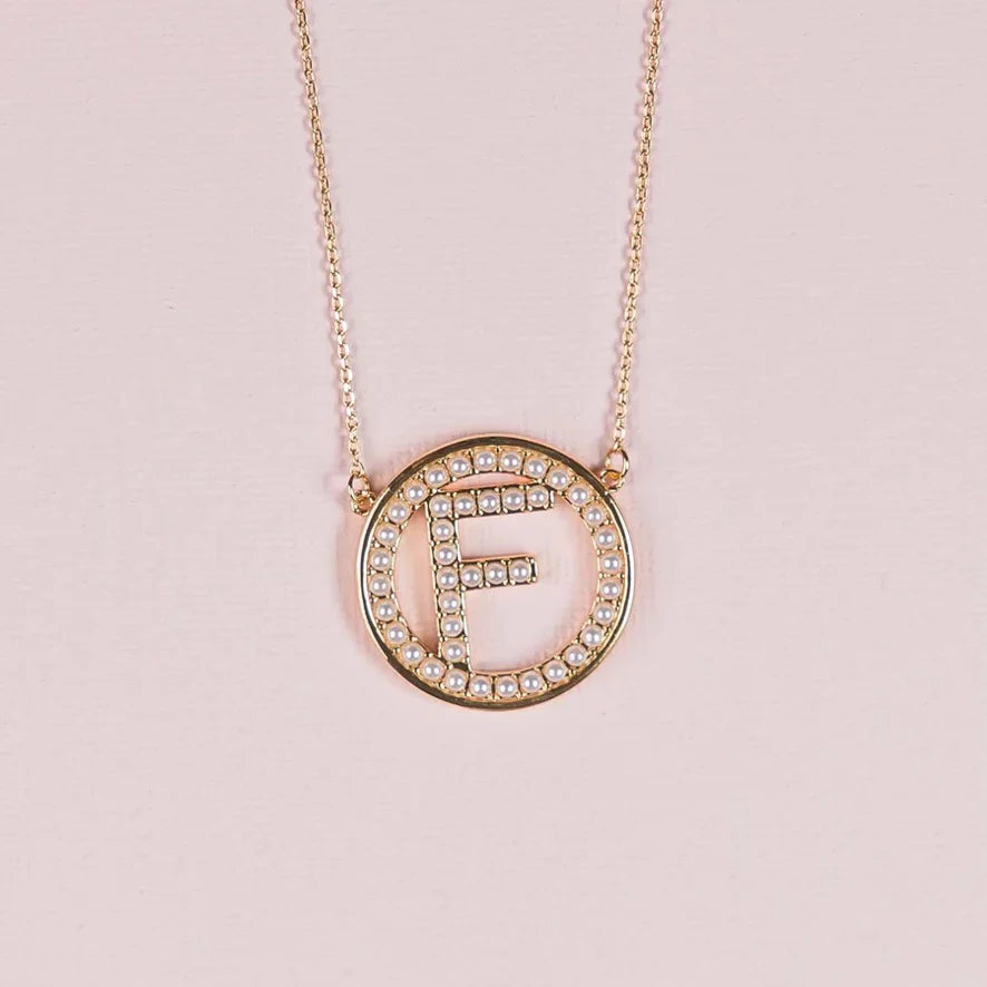 Michelle McDowell Initial Necklace Circle Pearl Pendant
