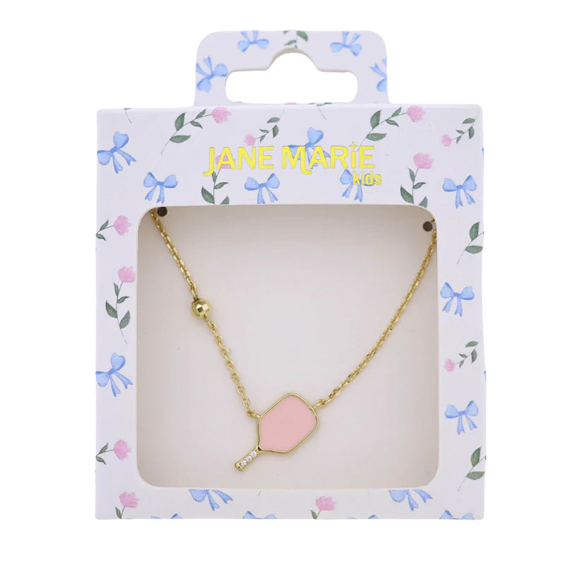Jane Marie kids necklace gift set - pink pickle ball paddle