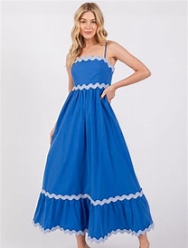 Pink Ripple Maxi Dress with Wavy Straps and trim
