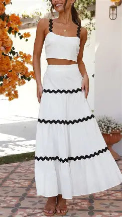 Anna-Kaci White & Black 2pc Maxi Dress Set