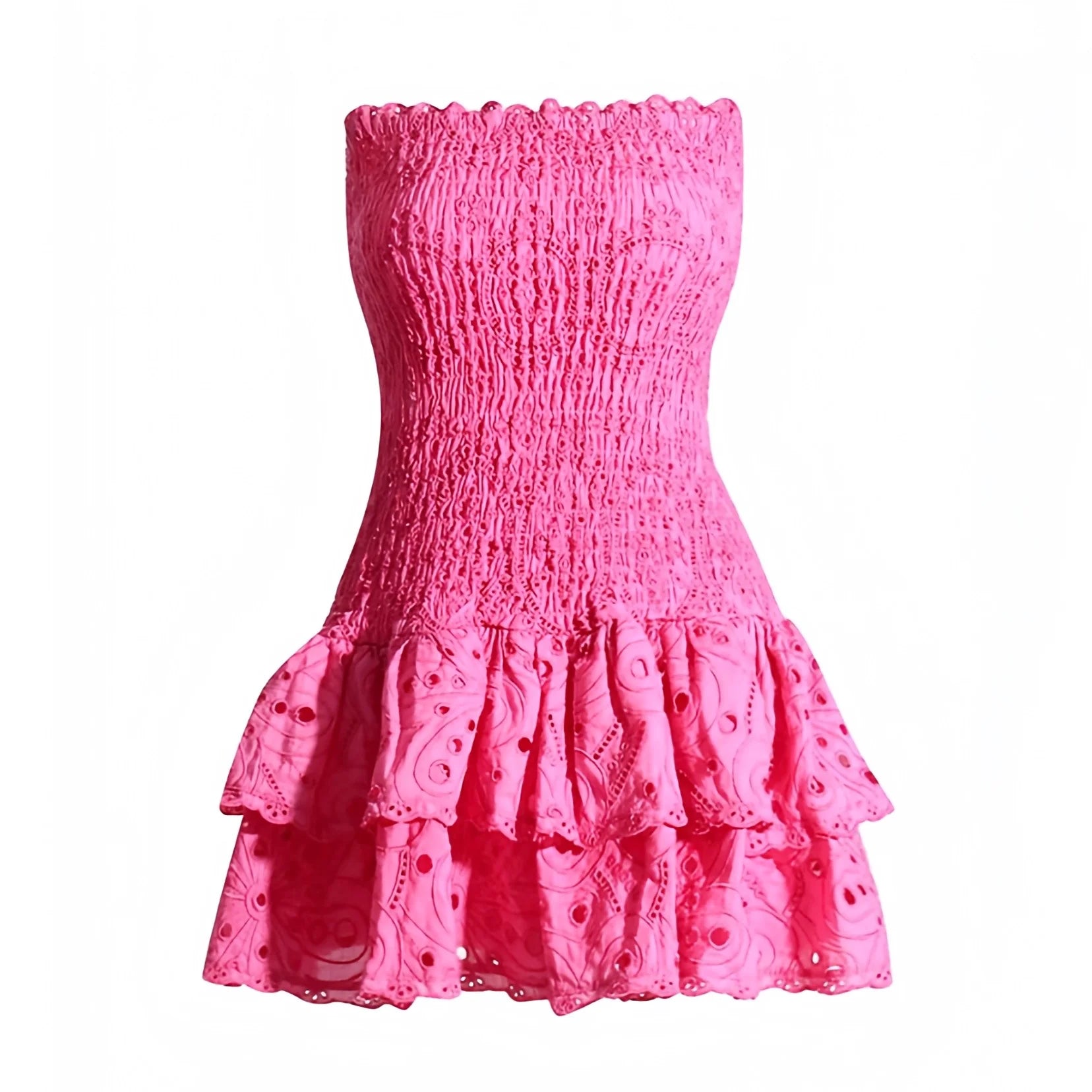 MainStripUSA Hot Pink Strapless Eyelet Ruffle dress