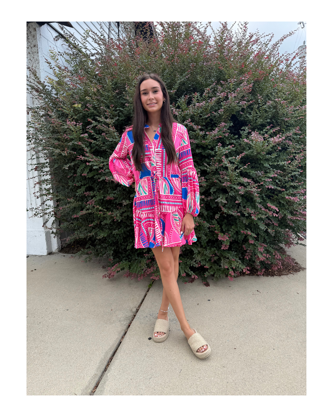 Lavender J Balloon Sleeved dress hot pink