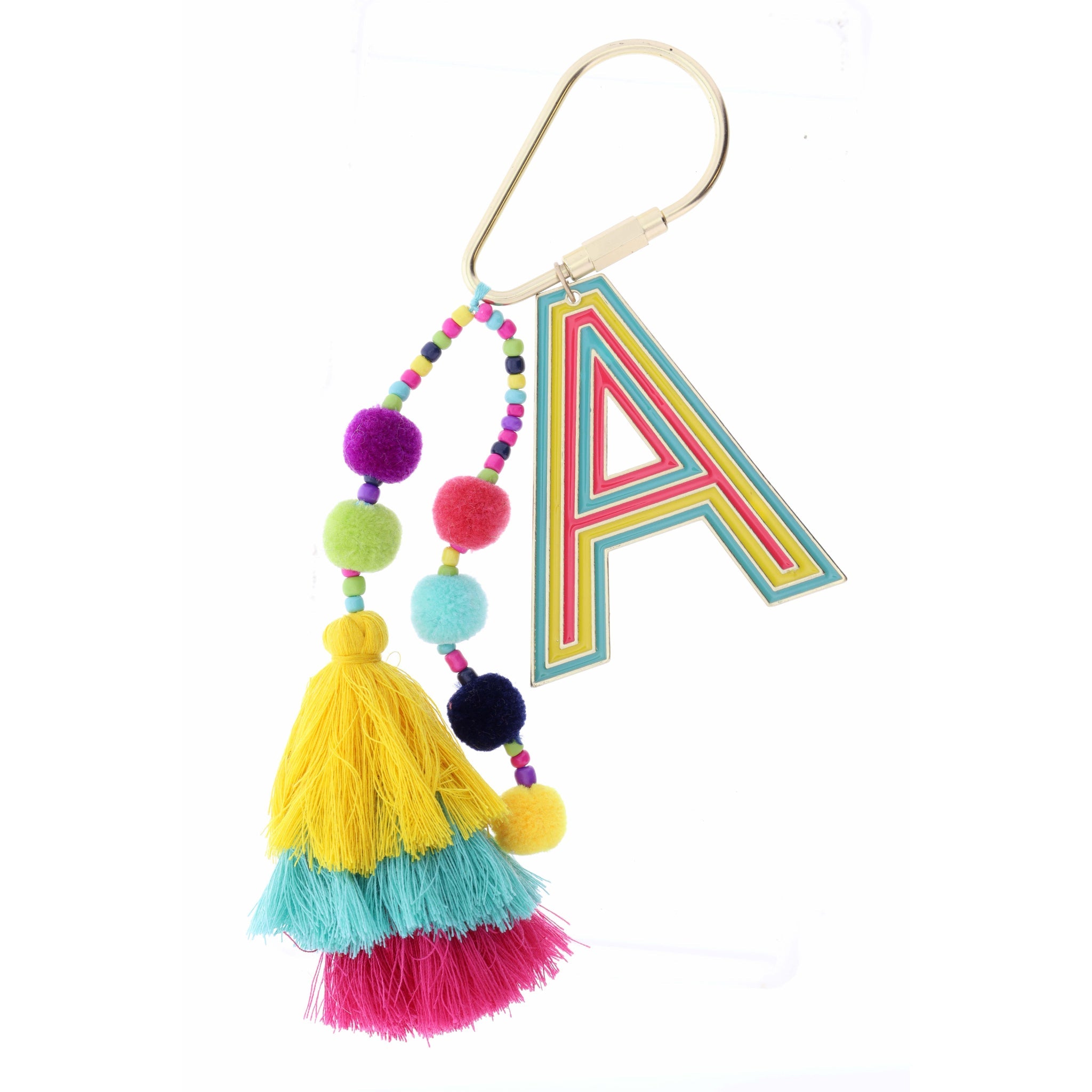 Jane Marie Initial Keychain with Tassel and Pompom