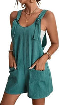Sweetkama Linen Shorts Overall Romper Aqua