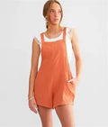 Camellia Linen Shorts Overall Romper Rust