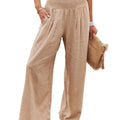 DoublJu Banded Waist Wide Leg Linen Pants Camel