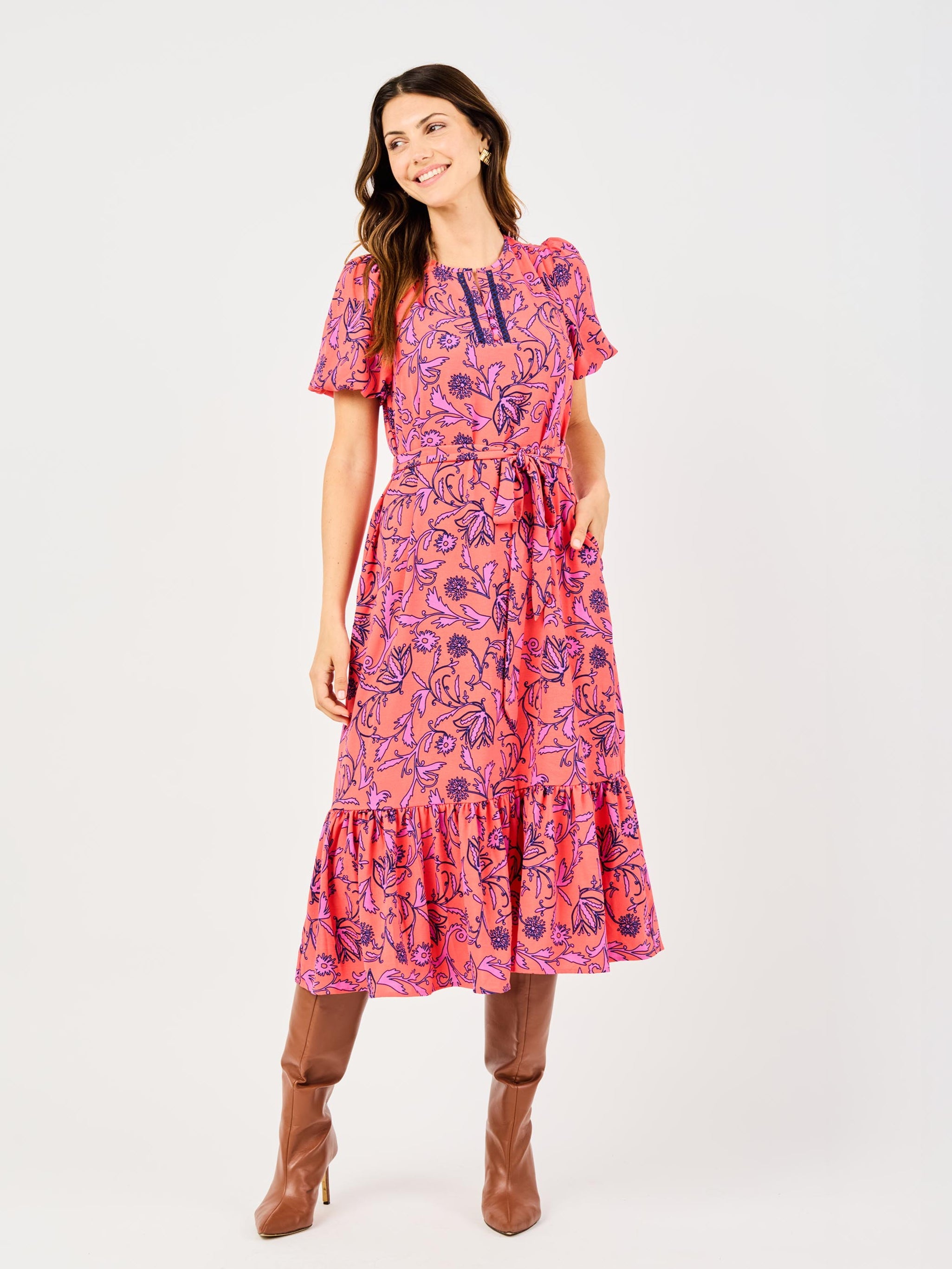 Mary Square Camila Dress Toile Tulip Coral
