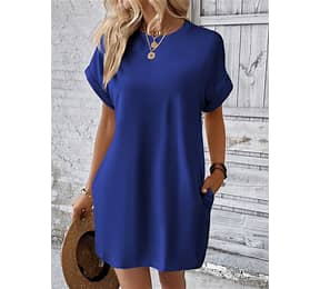 Crew Neck Folded Sleeve Tshirt Dress
