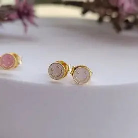 Michelle McDowell Girl White Smiley Face Stud Earrings
