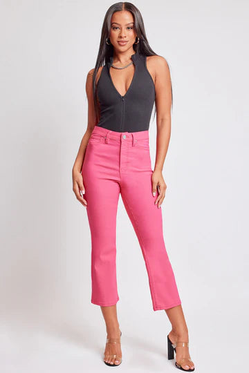 YMI Forever Color Hyper Stretch Cropped Denim Fiery Coral