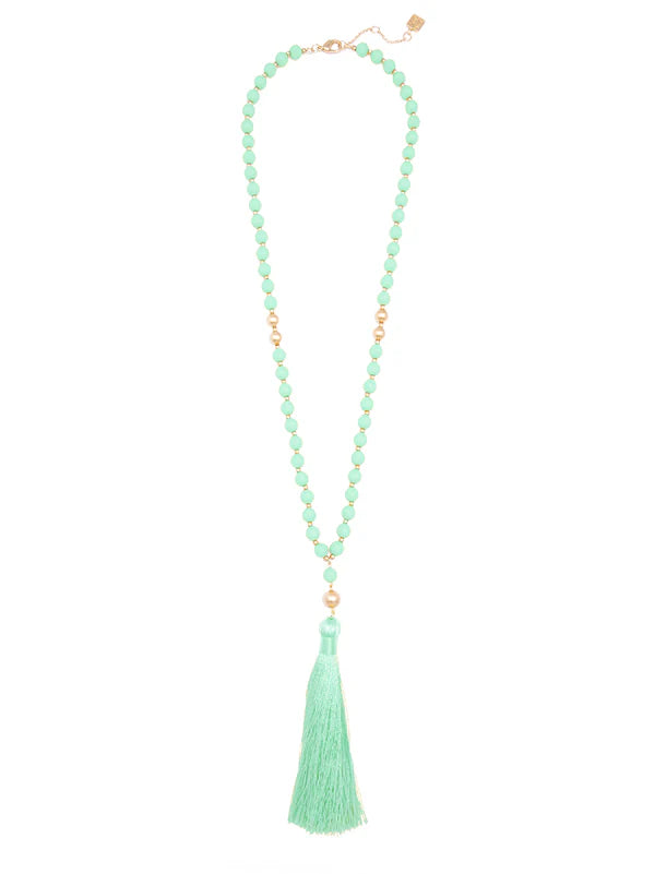 Zanzii Beaded Necklace with Tassel Mint